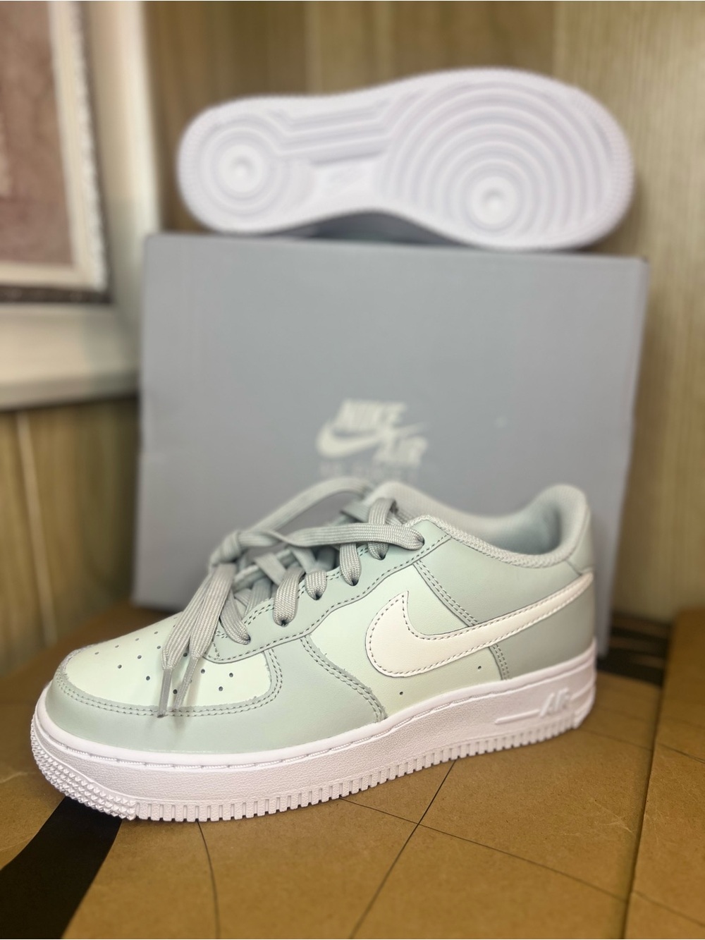 Nike Air Force 1 Low GS Light Silver Spruce Aura 4Y New With Box